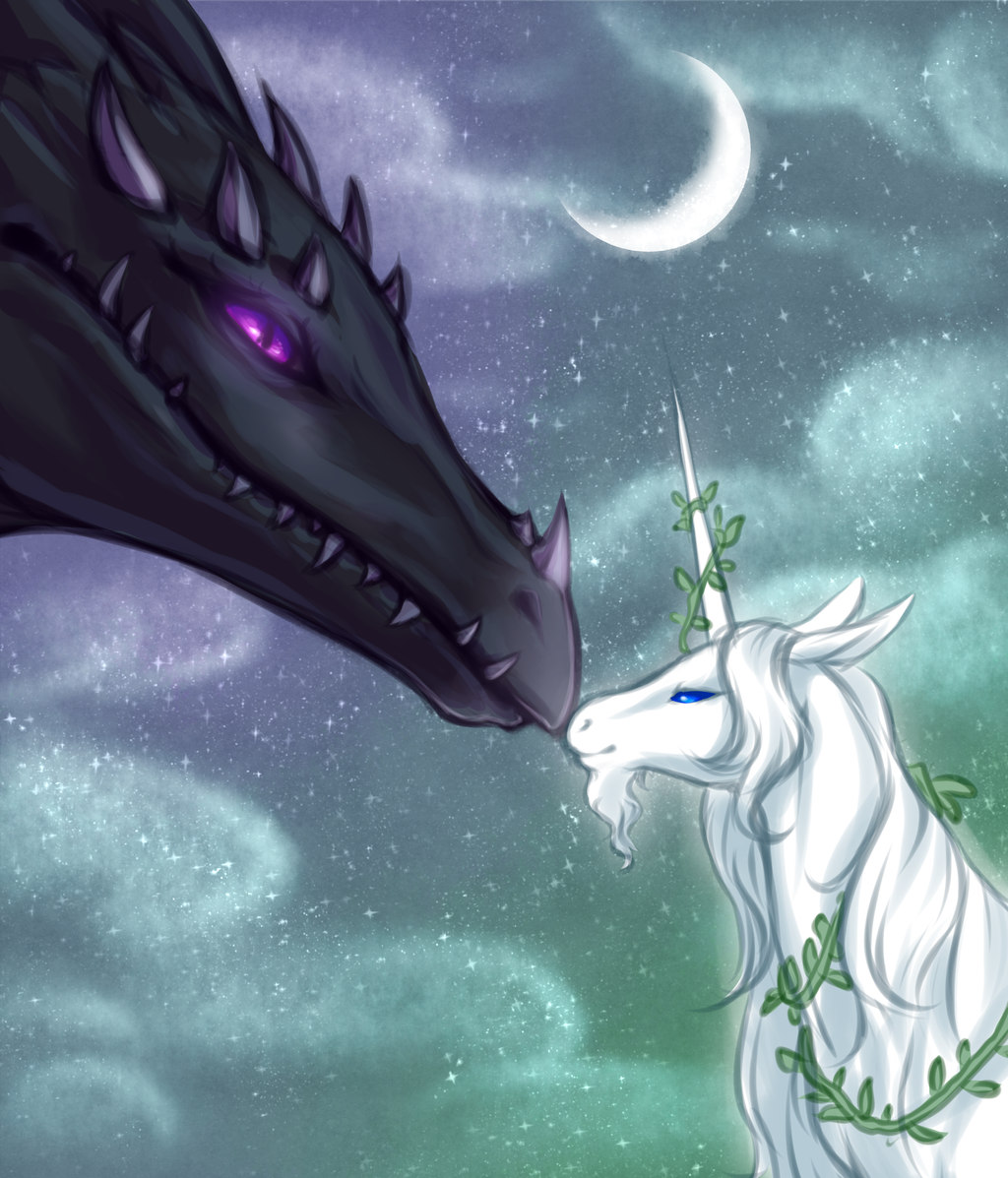 "White Beauty and Black Death" - Page 3 Dragon_and_unicorn_by_begasuslu-da46pcz